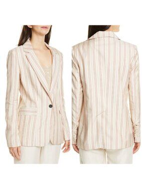 Joie Kishina Striped Blazer Laced Cuffs Beige Size 10 NWT